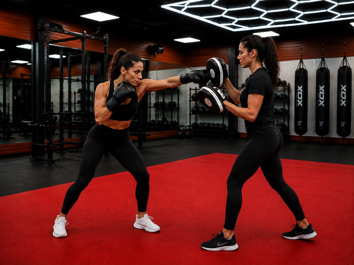 Travail au coussin en boxe pour femmes